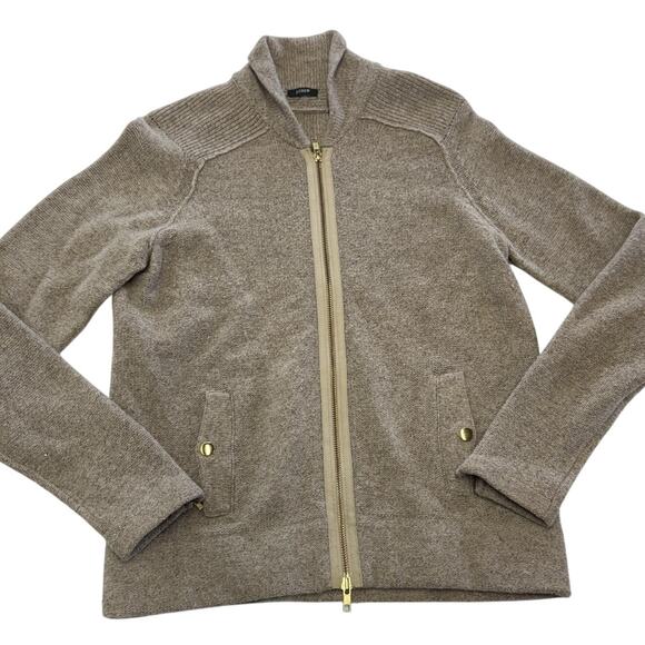 J.Crew Sweater Womens Medium Beige Full Zip Mock Neck Knit Cardigan Jacket 32804 - Picture 1 of 7